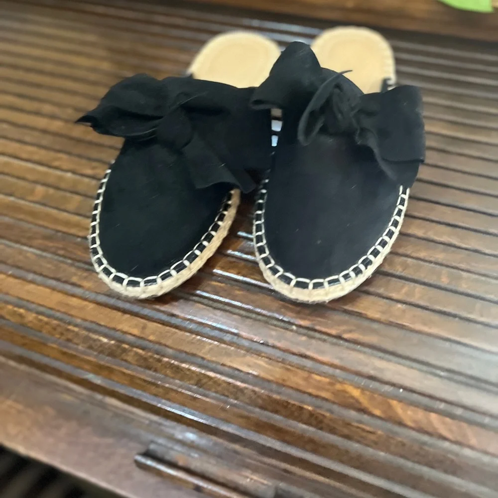 LOFT Black‎ Suede Espadrille Slides with Bow